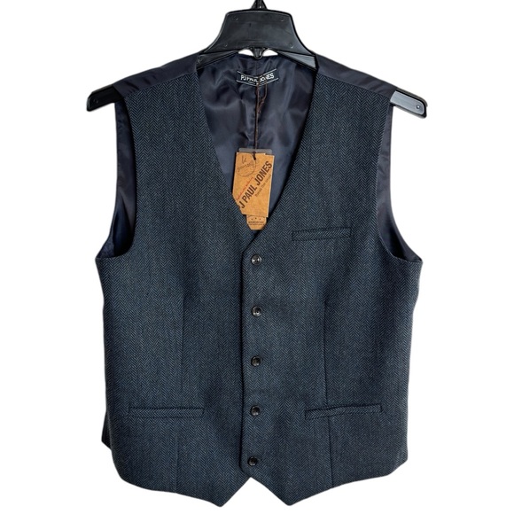 PJ Paul Jones Other - Paul Jones Wool Blend Navy Tweed Herringbone Waistcoat Vest Mens Medium Classic